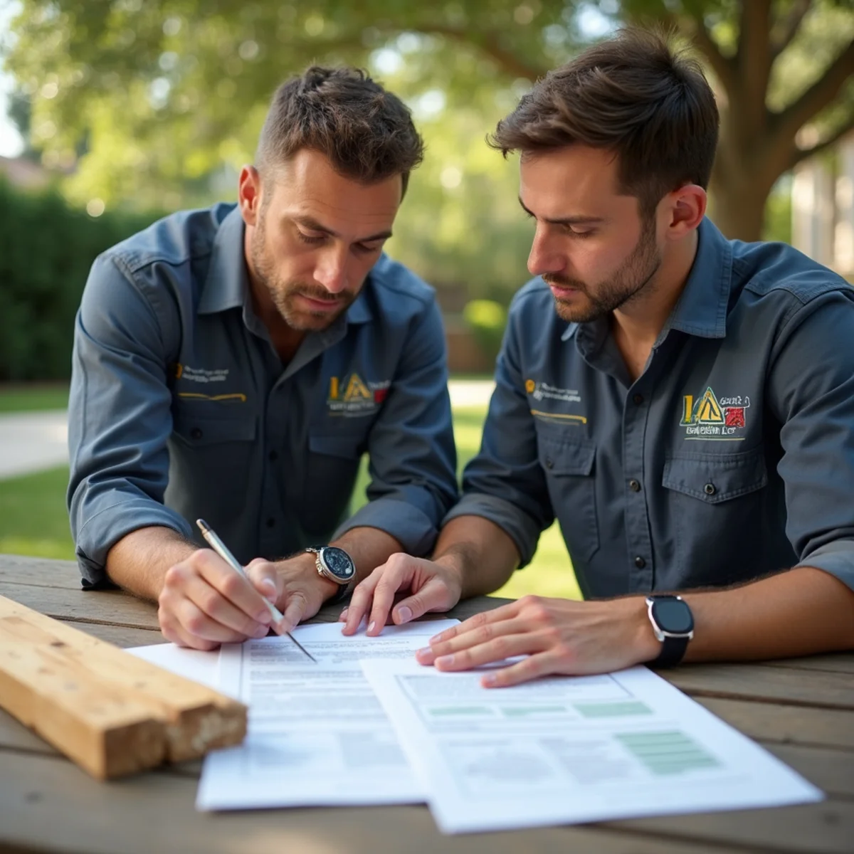 Homeowners insurance policy document beside damaged structural framing timber