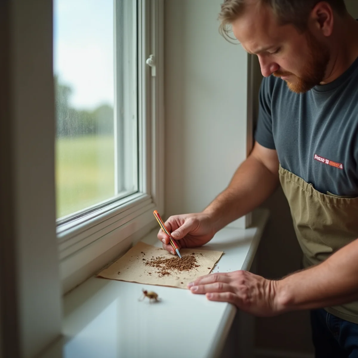 Homeowner observing termite swarmers without applying aerosol bug spray