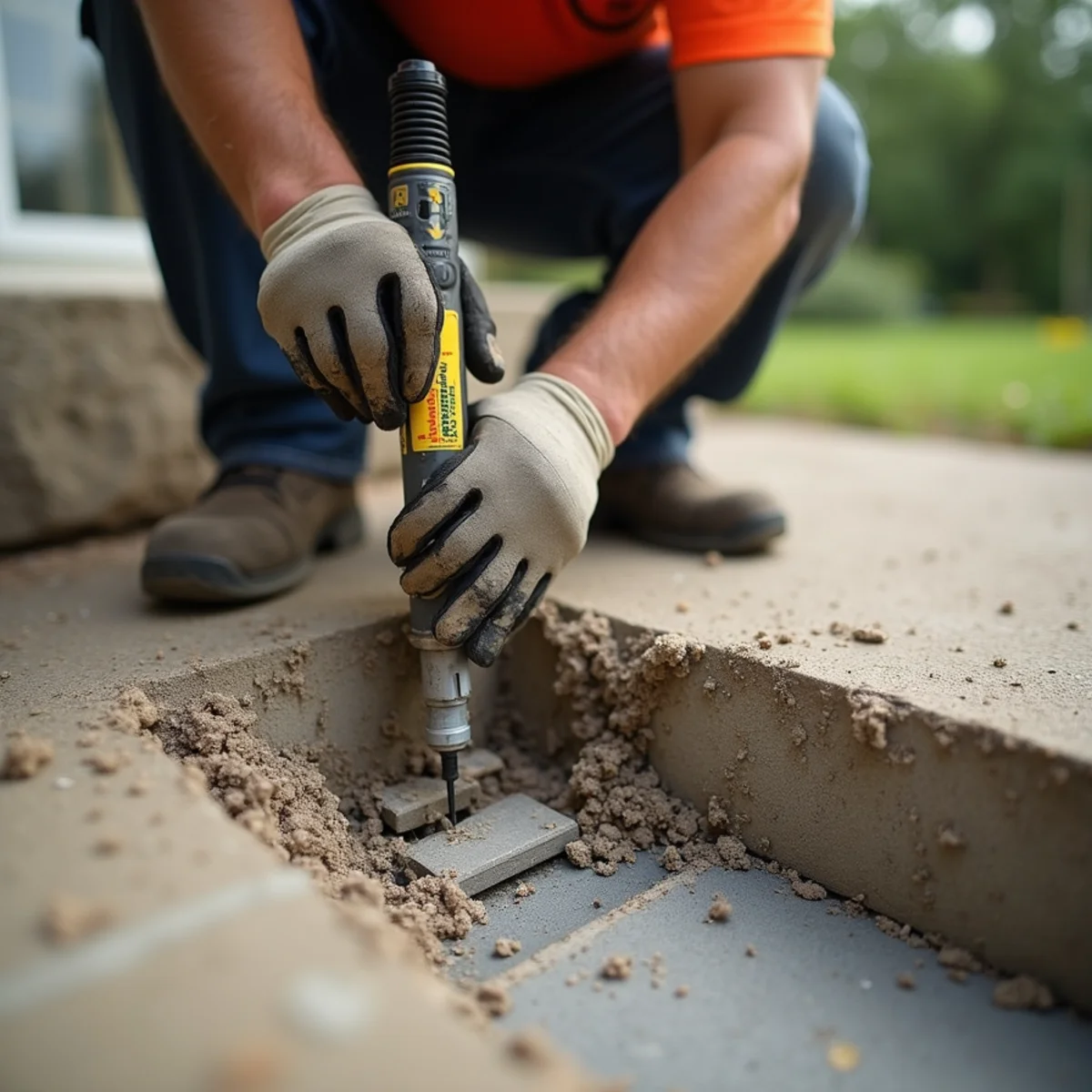 Liquid termite barrier soil trenching along brick veneer foundation in Humble TX